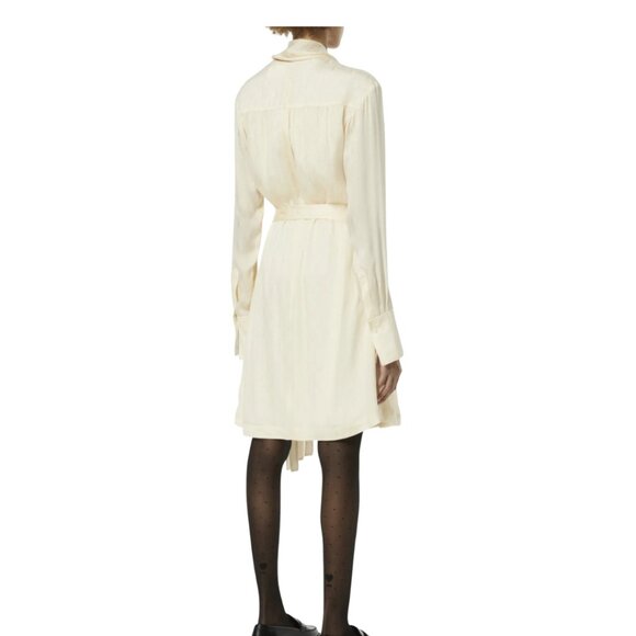 Victoria Beckham Cream Pleated Wrap-effect Satin-Jacquard Dress. Size XS. - Picture 6 of 12